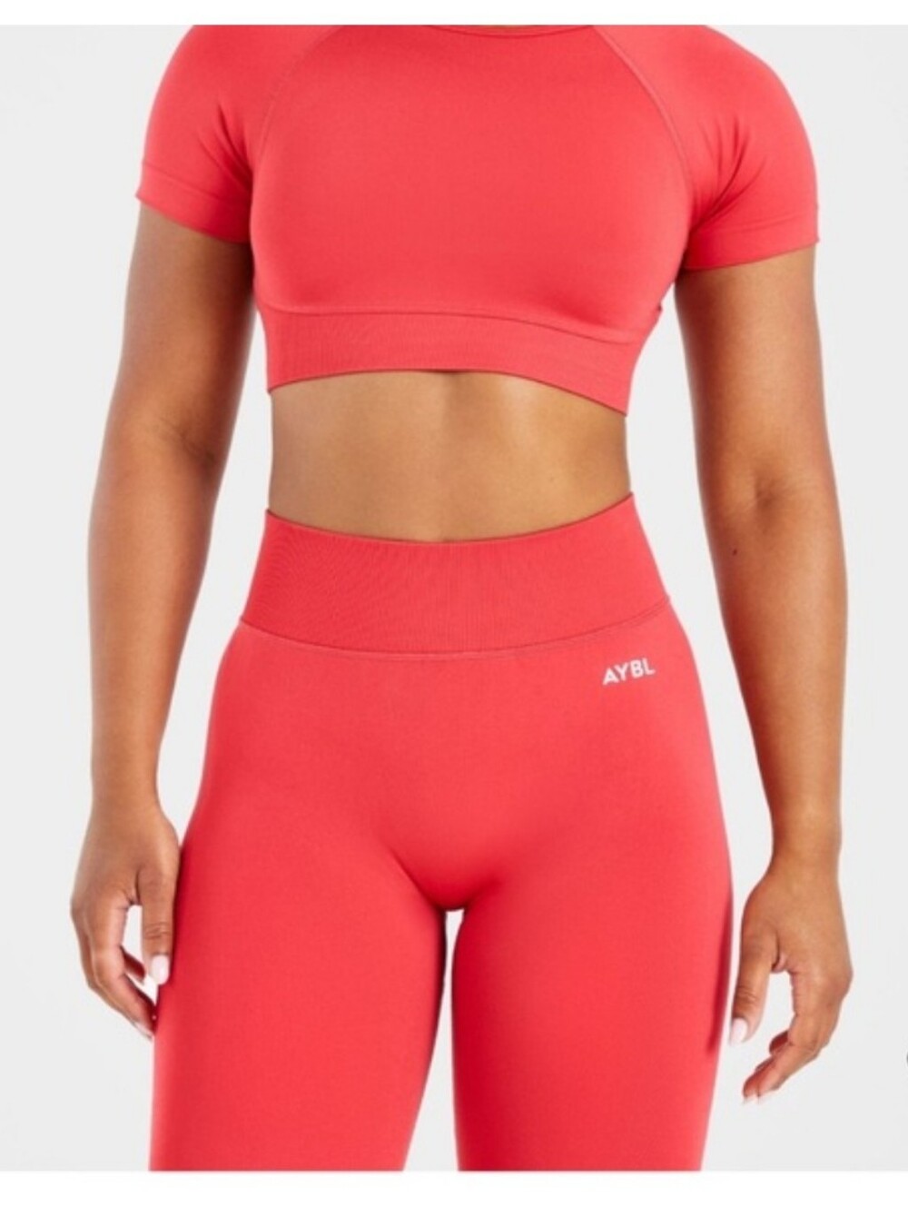 AYBL Coral Seamless High-Waist Leggings Crop Top Shirt Workout Matching Set M/L